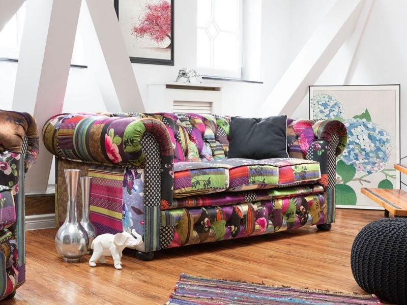 Colorful Patchwork Chesterfield 3-Seater Sofa