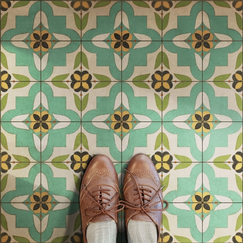 Colorful Retro Vinyl Flooring Sheet with Floral Pattern