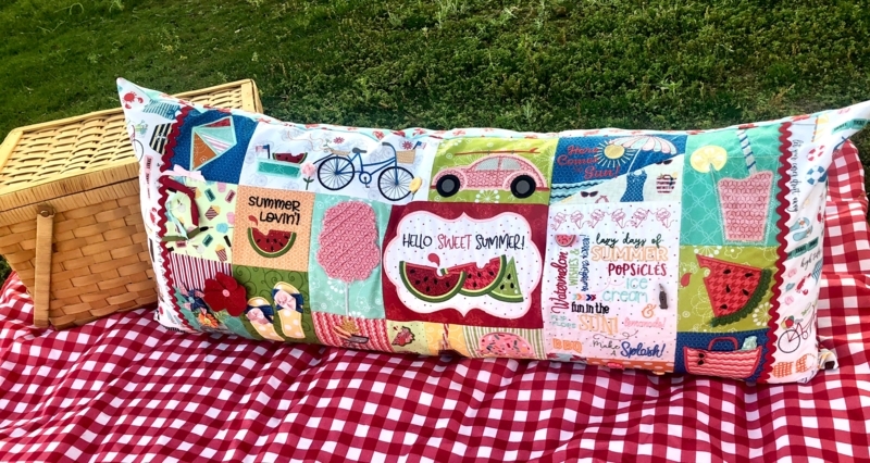 Colorful Summer Bench Pillow with Embroidery Design