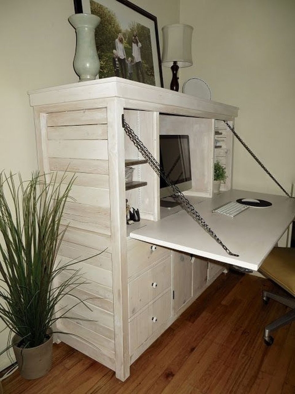 Compact White Wooden Fold-Down Hideaway Desk