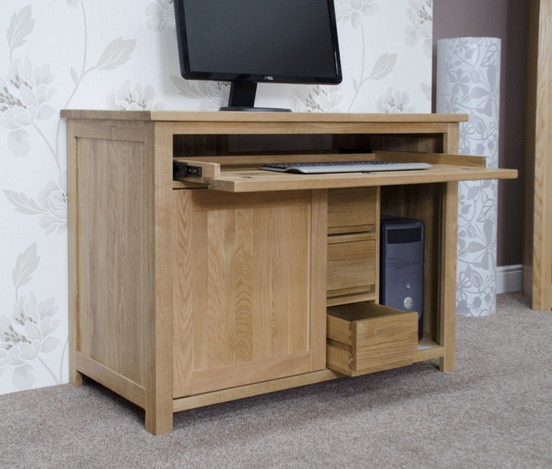Compact Wooden Hidden Desk with Slide-Out Keyboard Tray