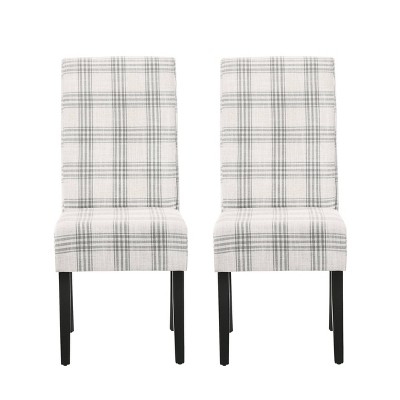 Contemporary Plaid Upholstered Dining Chairs with Tapered Legs