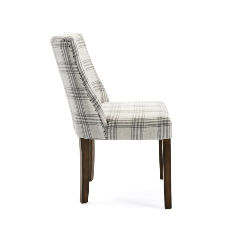 Contemporary Upholstered Plaid Dining Chairs with Wood Legs