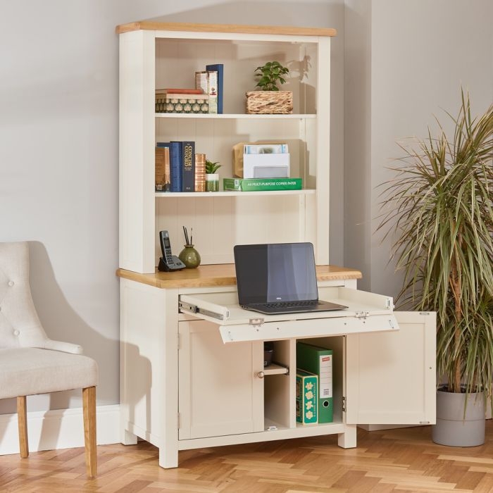 Cotswold Cream Hideaway Desk with Bookcase Storage