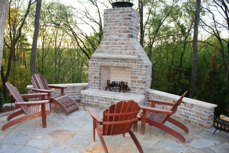 Cozy Brick Outdoor Corner Fireplace Design