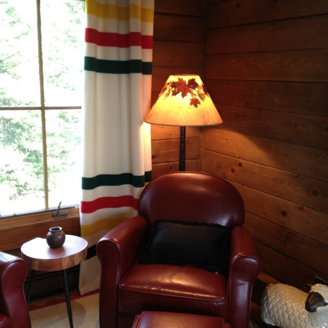 Cozy Cabin Sitting Area with Pendleton Curtains