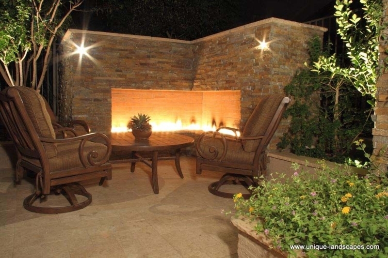 Cozy Corner Gas Fireplace with Rustic Patio Seating