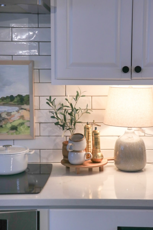 Cozy Kitchen Counter with Table Lamp and Decor