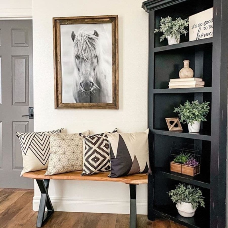 Cozy Modern Bench Decor with Geometric Pillows
