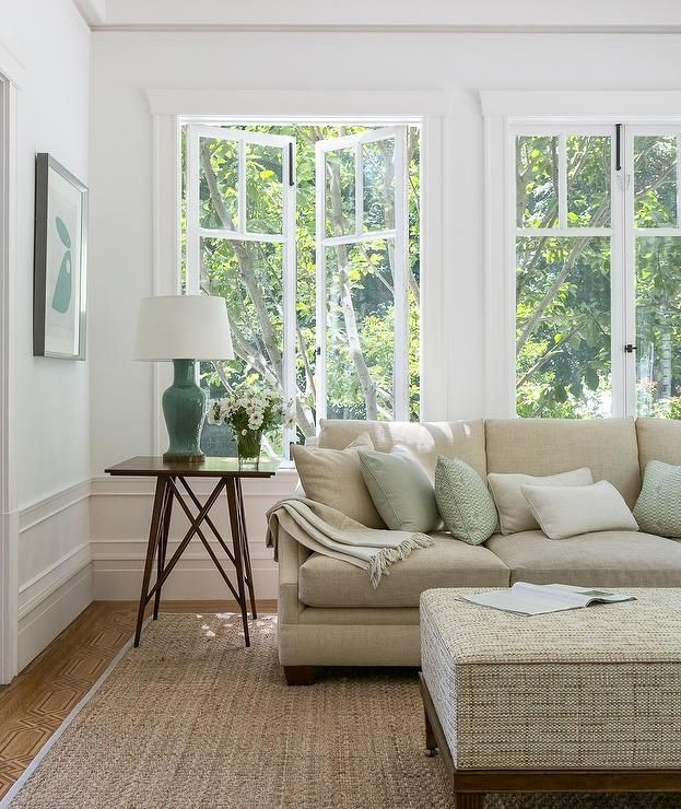Cozy Oatmeal Couch in Bright Living Room