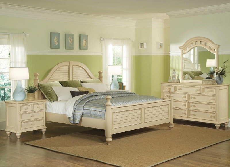Cozy Off White Bedroom Furniture with Green Accents