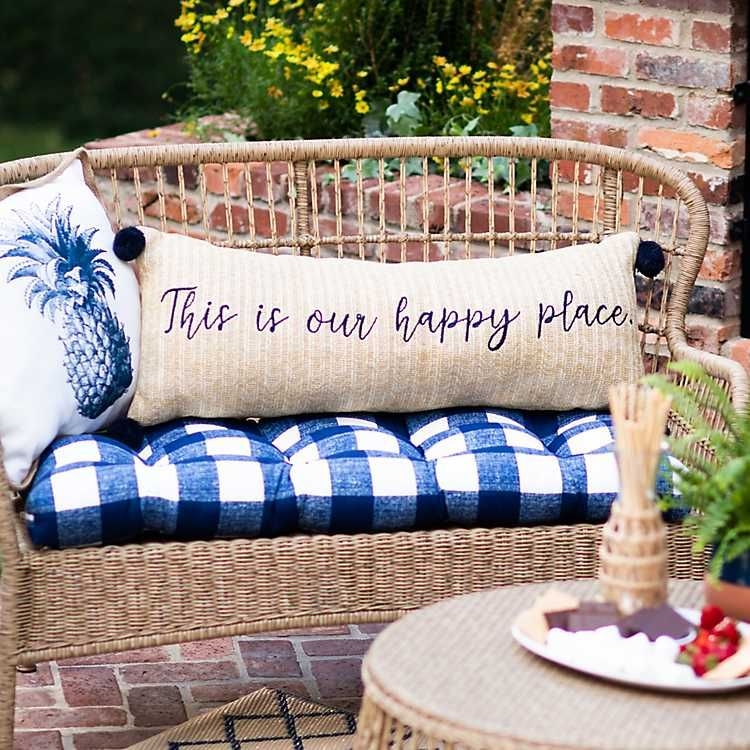 Cozy Outdoor Bench with Inspirational Pillow
