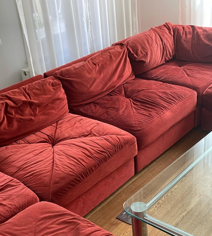 Cozy Red Modular Velvet Sofa with Cushions