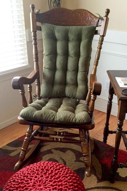 Cozy Wooden Rocking Chair with Green Cushion