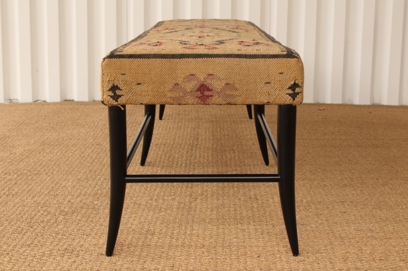 Custom Kilim Upholstered Bench with Black Legs
