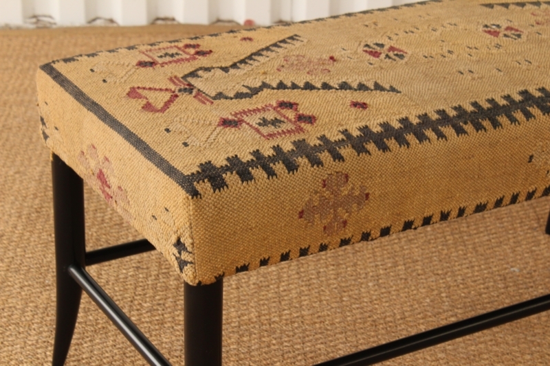 Custom Kilim Upholstered Bench with Black Legs