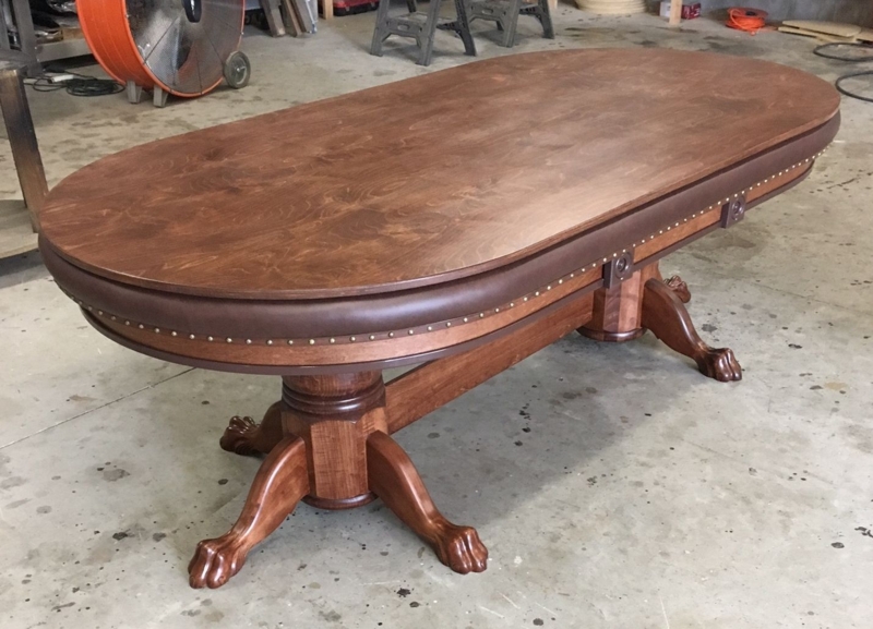 Custom Oval Wooden Dining Poker Table with Leather Trim