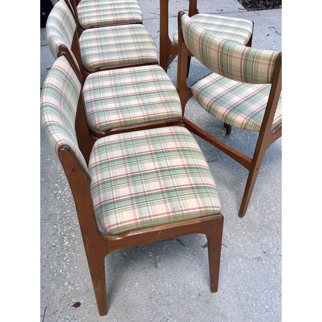 Danish Mid Century Modern Plaid Wooden Dining Chairs