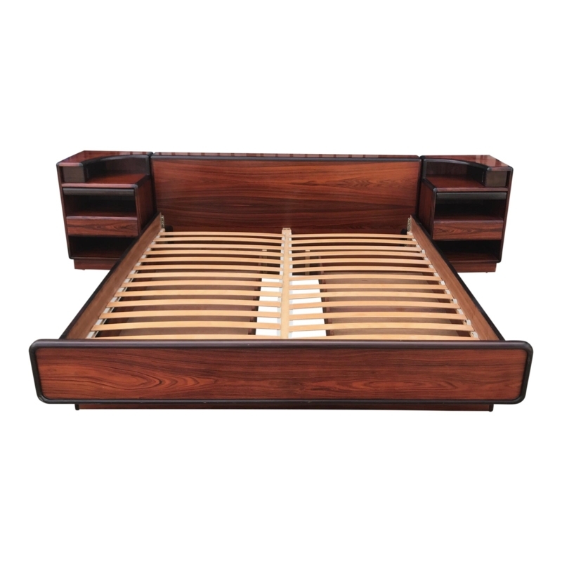 Danish Modern King Size Bedframe with Built-In Nightstands