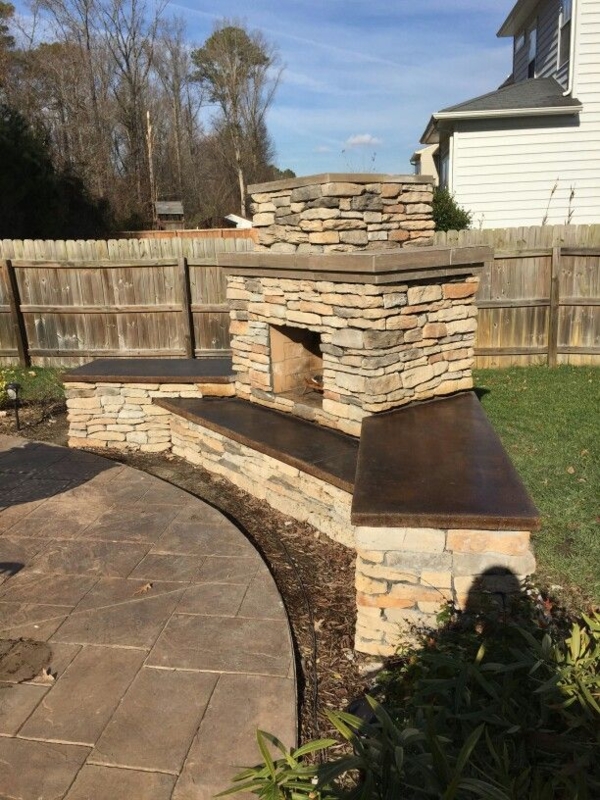 DIY Outdoor Corner Stone Fireplace with Seating