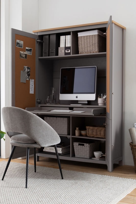 Dove Grey Malvern Oak Effect Hideaway Desk Storage