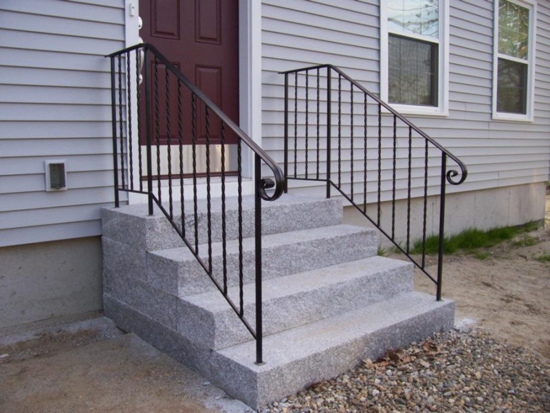 Durable Granite Exterior Steps with Wrought Iron Railings