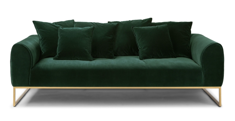 Elegant Balsam Green Velvet Sofa with Gold Base