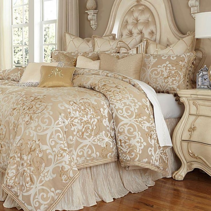 Elegant Beige Curtains and Luxury Bedding Set