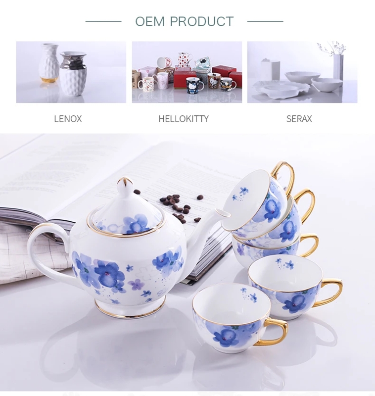 Elegant Fine Bone China Tea Set with Blue Floral Design