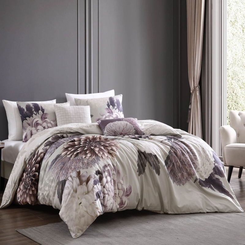 Elegant Floral Luxury Comforter Set with Curtains