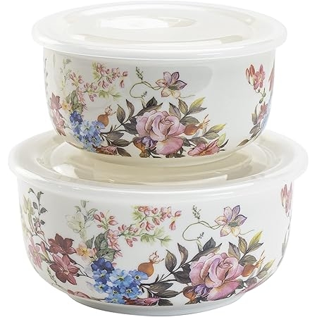 Elegant Floral Porcelain Nested Storage Bowls