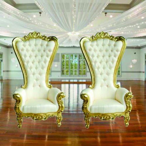 Elegant Gold and White King and Queen Throne Chairs