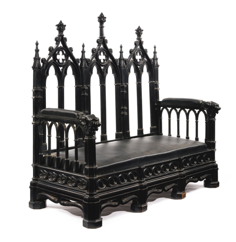 Elegant Gothic Victorian Black Wooden Bench