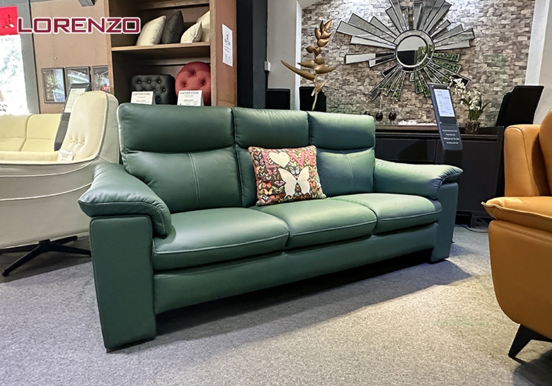 Elegant Hunter Green Leather Sofa in Living Room