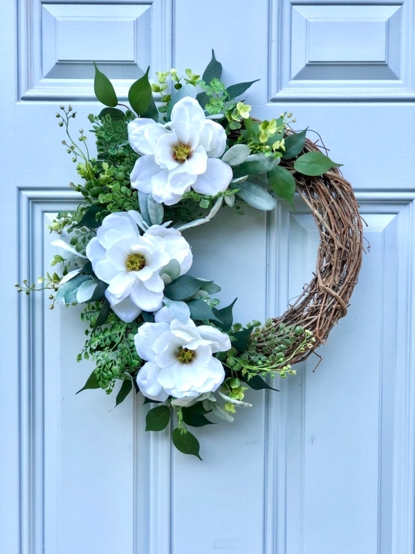 Elegant Large Magnolia Half Wreath for Front Door