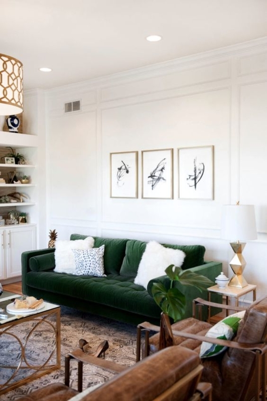 Elegant Living Room with Dark Hunter Green Sofa