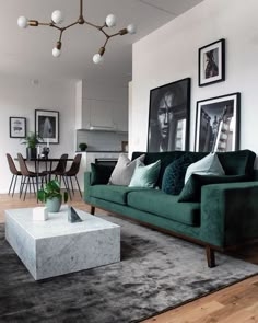 Elegant Living Room with Hunter Green Sofa