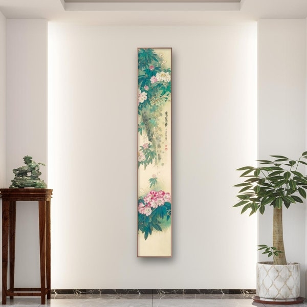 Elegant Long Vertical Floral Wall Art Decor