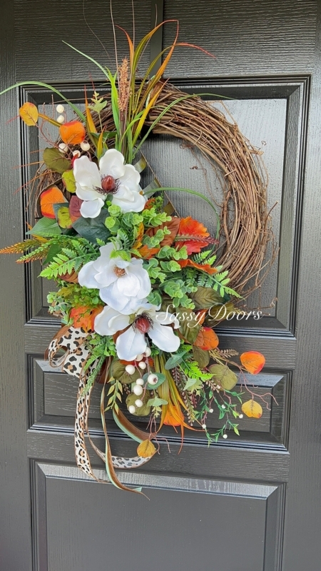 Elegant Magnolia Fall Wreath for Front Door