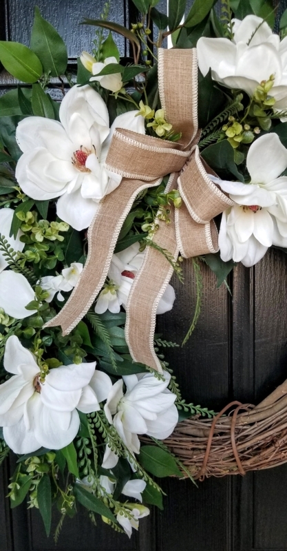 Elegant Magnolia Farmhouse Wreath with Burlap Bow