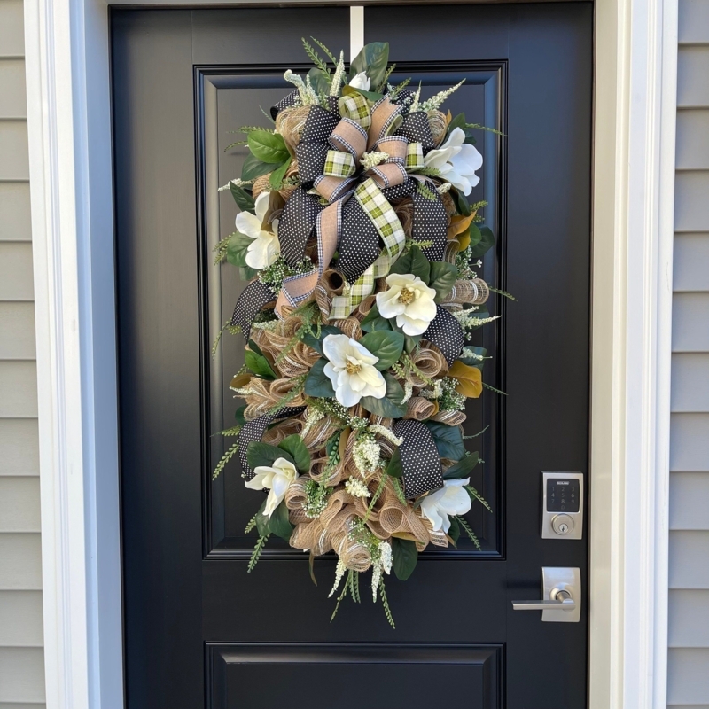 Elegant Magnolia Wreath Swag for Front Door Decor