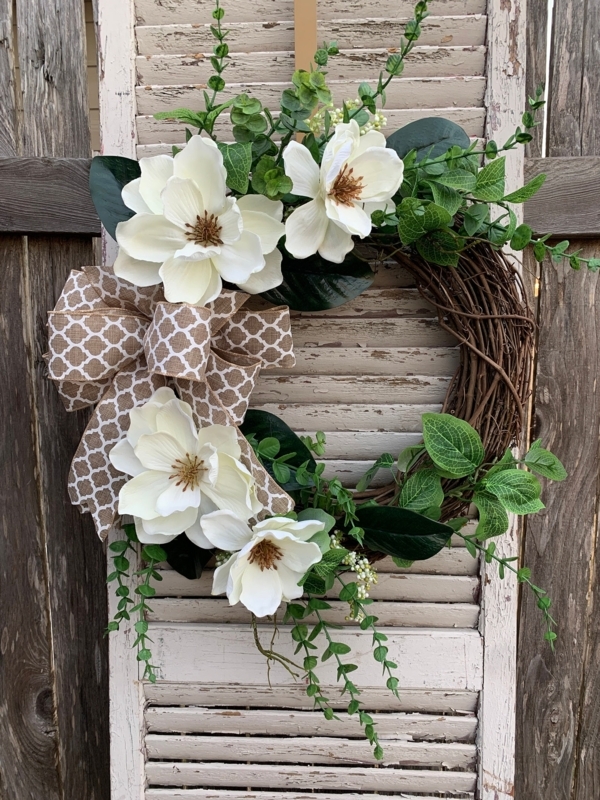 Elegant Magnolia Wreath with Greenery and Bow