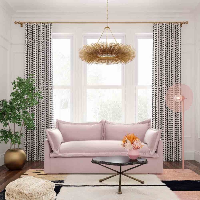 Elegant Mauve Velvet Sofa in Modern Living Room