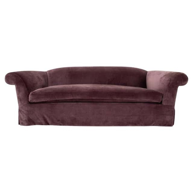 Elegant Mauve Velvet Sofa with Curved Armrests