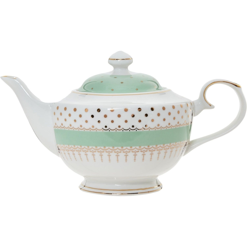 Elegant Mint Green and Gold Polka Dot Teapot
