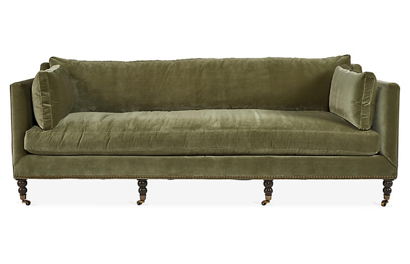 Elegant Moss Green Velvet Tufted Sofa Design