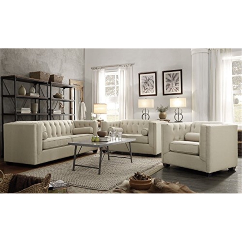 Elegant Oatmeal Colored Sofa Set in Modern Living Room