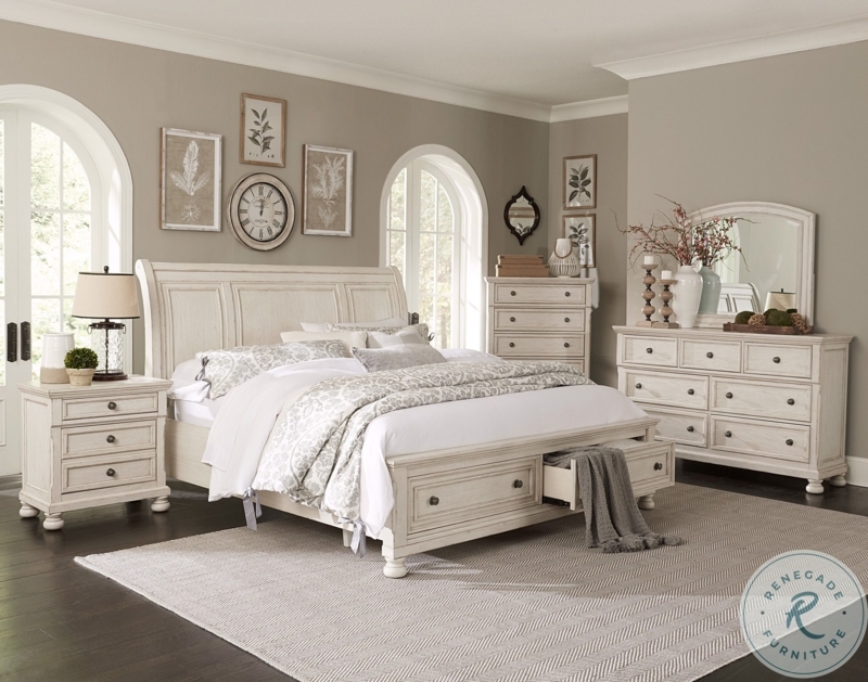 Elegant Off-White Panel Bedroom Set with Storage