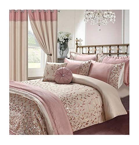 Elegant Pink Duvet Bedding Set with Matching Curtains