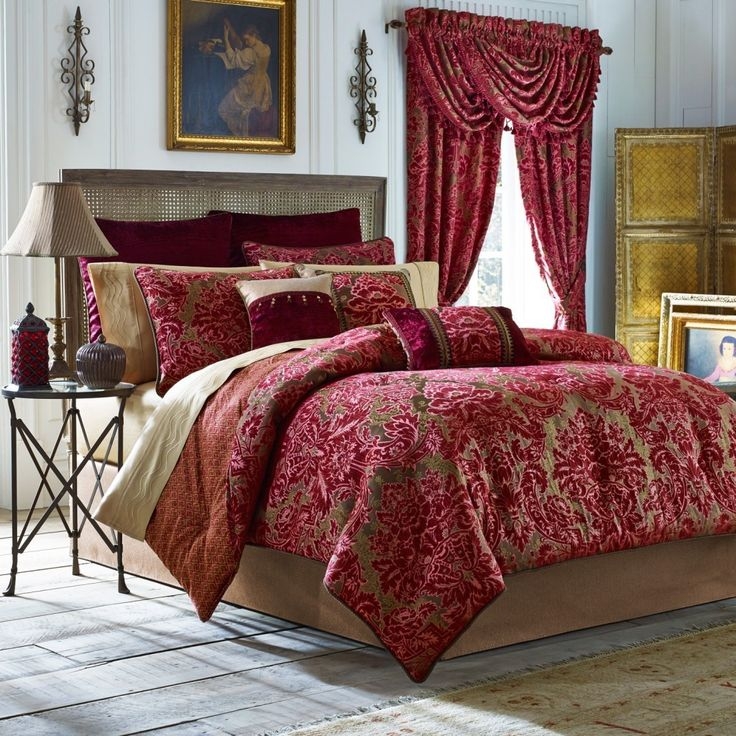 Elegant Red Luxury Bedding with Matching Drapes